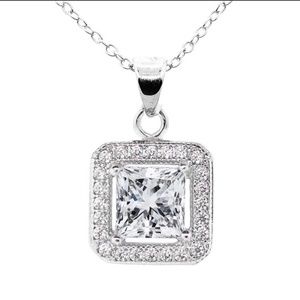Princess Cut CZ Crystal Pendant Necklace